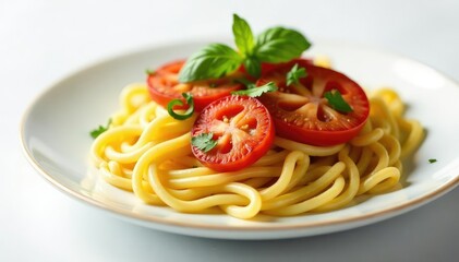 Close-up, untouched meal, stark white backdrop, food, control