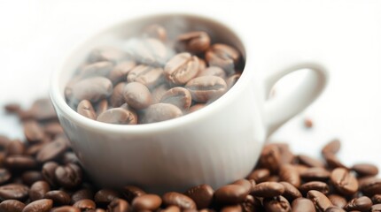 Fototapeta premium Aromatic coffee beans in a steaming cup (2)