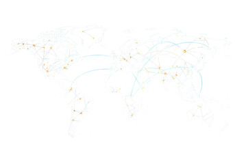 A visual representation shows a world map with interconnected lines and nodes symbolizing global data flows and communication pathways, highlighting intercontinental connectivity