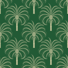 Seamless palm tree pattern featuring tropical botanical elements. This design is perfect for summer.