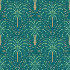 Seamless palm tree pattern featuring tropical botanical elements. This design is perfect for summer.