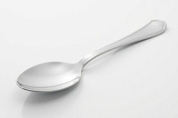 Elegant silver spoon isolated on white backdrop, clean, minimal