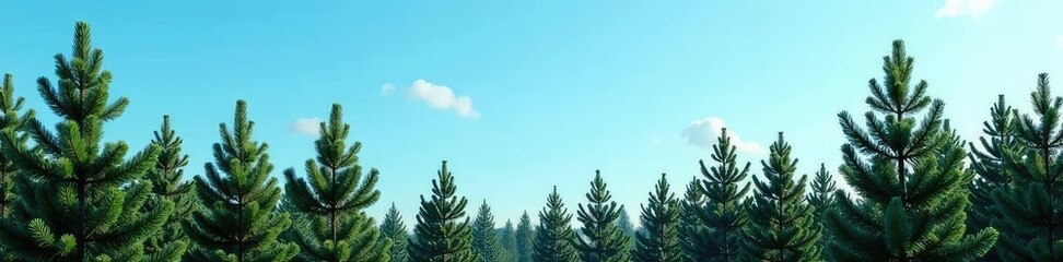 Obraz premium Forest of isolated spruce branches against clear blue sky, serene landscape, spruce