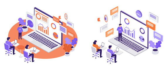 Obraz premium Web Development Teamwork Isometric Design