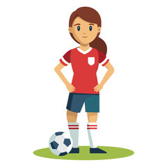 Soccer women, female football player with ball, isolated vector , high contrast illustration, front view 