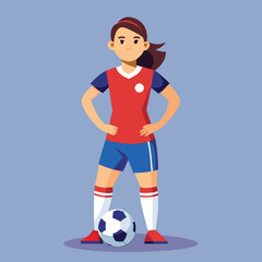 Soccer women, female football player with ball, isolated vector , high contrast illustration, front view 