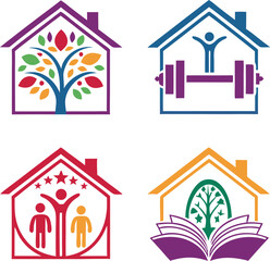 Fototapeta premium A set of home gym logos illustration art with an isolated background