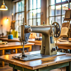 Fototapeta premium sewing machine on table in tailor workshop