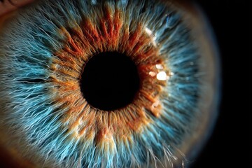 Detailed close-up view of a human eye's intricate iris.