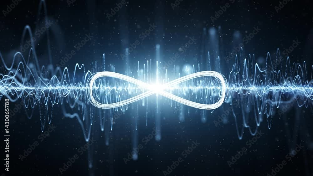 Wall mural digital technology oscillation waves with infinity symbol loop animation background.