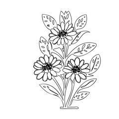 Stylized floral arrangement with sunflowers, isolated vector illustration on white