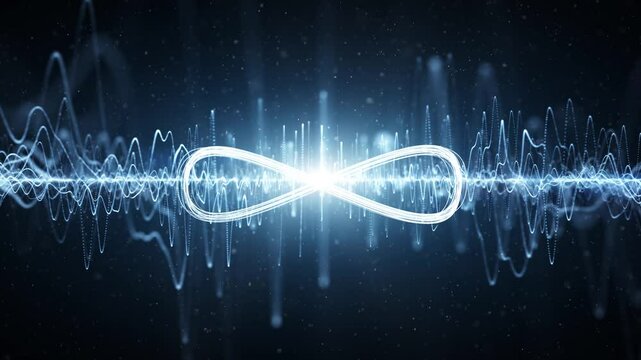 Digital technology oscillation waves with infinity symbol loop animation background.