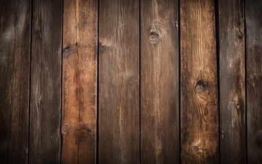 Obraz premium Natural aged wood panel texture showing detailed grain patterns and warm brown tones, perfect for rustic design backgrounds and vintage concepts