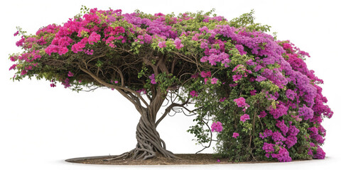 Colorful Tropical Bougainvillea Flowers with Green Leaves – High-Quality Botanical Artwork
