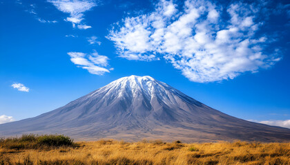 Majestic Snowcapped Volcano under a Vivid Blue Sky