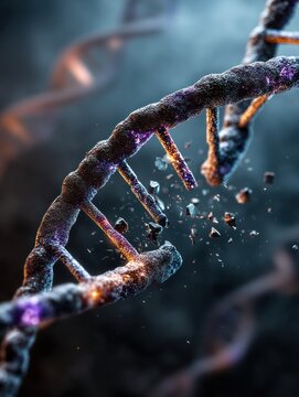 DNA Helix Disruption with Glowing Fragments and Cosmic Energy Effects
