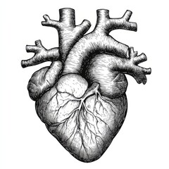 Anatomical Heart is a meticulously detailed black-and-white illustration that showcases the intricate anatomy of a human heart and highlights the essence of life