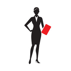 Businesswoman Holding Folder Silhouette Meeting Ready Vector Icon