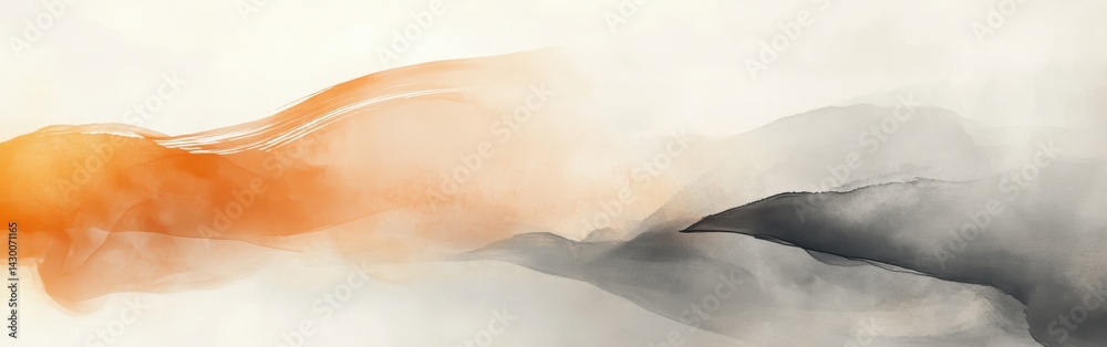 Poster Minimalist incomplete strokes in muted amber and charcoal create an abstract landscape with subtle depth