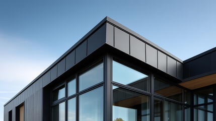 Fototapeta premium Black Metal Roof on Modern House Under Clear Sky