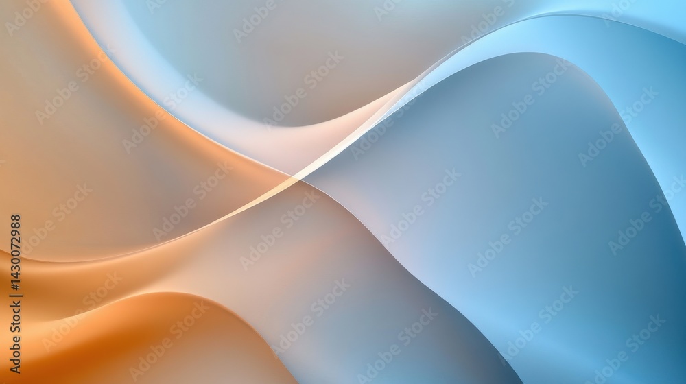 Poster Elegant background with a smooth gradient transition from light orange to light blue, featuring curved and layered abstract shapes