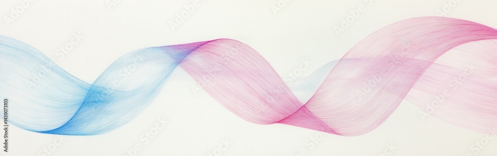 Poster Delicate ribbons of pencil strokes in gradient pink and blue flow with an artistic style on textured canvas background