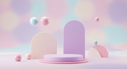 Pastel Product Display Stage with Round Platform and Geometric Shapes