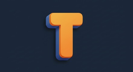 Letter T Orange Blue 3d on Dark Background