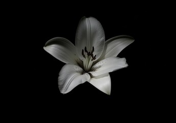 Naklejka premium White Lily Close-up Against Black Background
