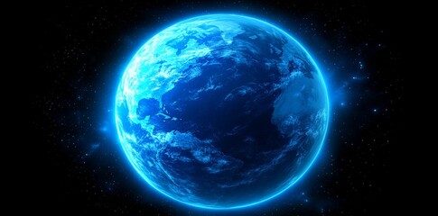 Fototapeta premium The planet Earth is digitally portrayed as being encircled by a web of interconnected data, which serves as a visualization of global communication and technological advancements