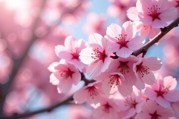 Obraz premium Delicate pink sakura blossoms in full bloom, forming a seamless repeating pattern , floral pattern, japanese, cherry blossom pattern