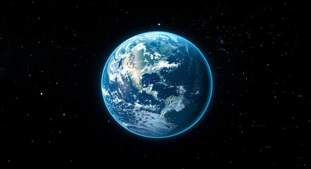 Obraz premium In the dark cosmos, the Earth majestically floats, displaying a vibrant civilization through an intricate network of illuminated city lights