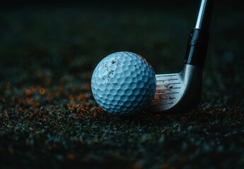 The vibrant green grass serves as the backdrop for a golf club positioned poised above a golf ball, ready to be struck, capturing a moment of precision in this sport