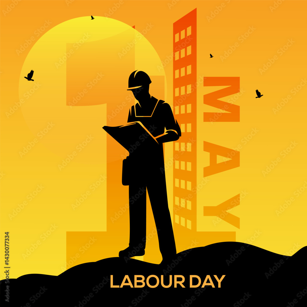Fototapete happy international labor day background design with a building. worker day abstract background art 