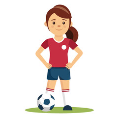 Soccer women, female football player with ball, isolated vector , high contrast illustration, front view 
