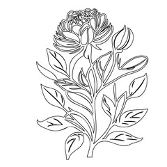 Minimalist botanical illustration showcasing a blooming flower and foliage design
