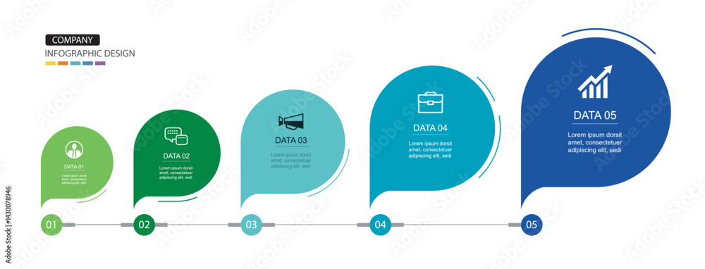 Wall mural infographics speech bubbles timeline with 5 number data template. illustration abstract background.