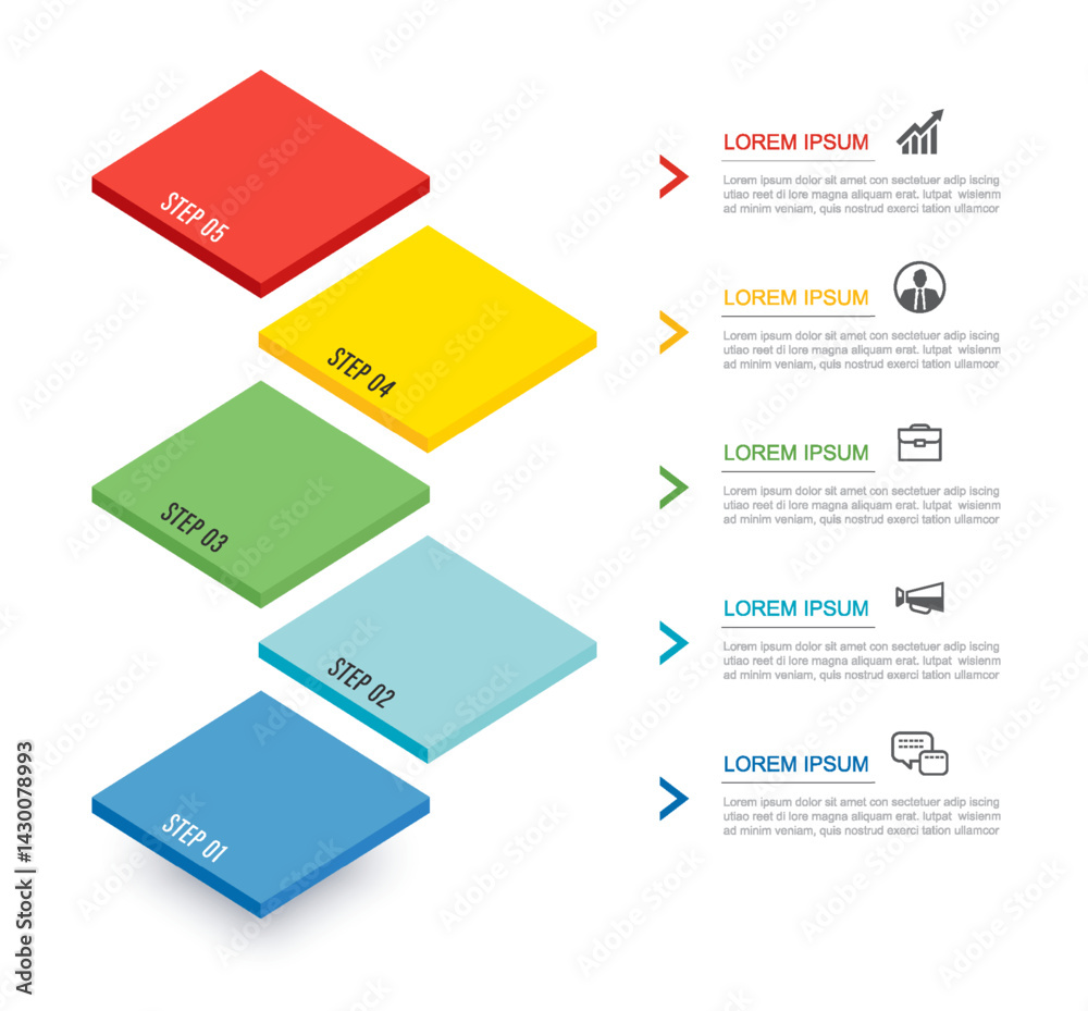Canvas Prints 5 data infographics step to success template. illustration abstract background.