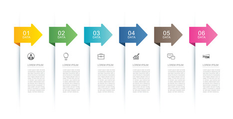 6 data infographics tab index with arrow layout template. Illustration business abstract background.