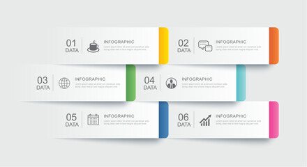 6 data infographics tab paper index template. Illustration abstract background.