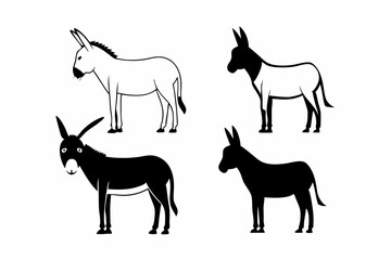 set of donkey vector silhouette illustration isolated on white background