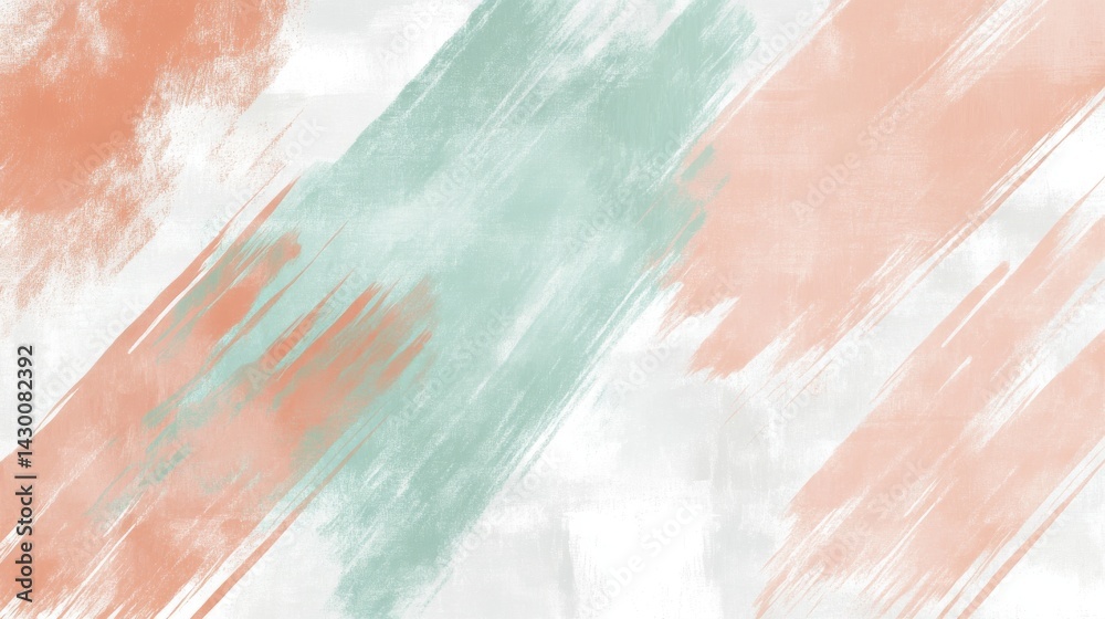 Aufkleber abstract watercolor background with muted mint green and peach strokes on white canvas texture for d
