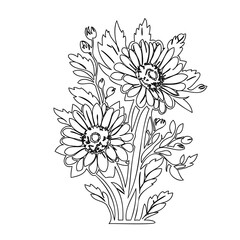 Elegant botanical line art composition featuring delicate floral arrangement design