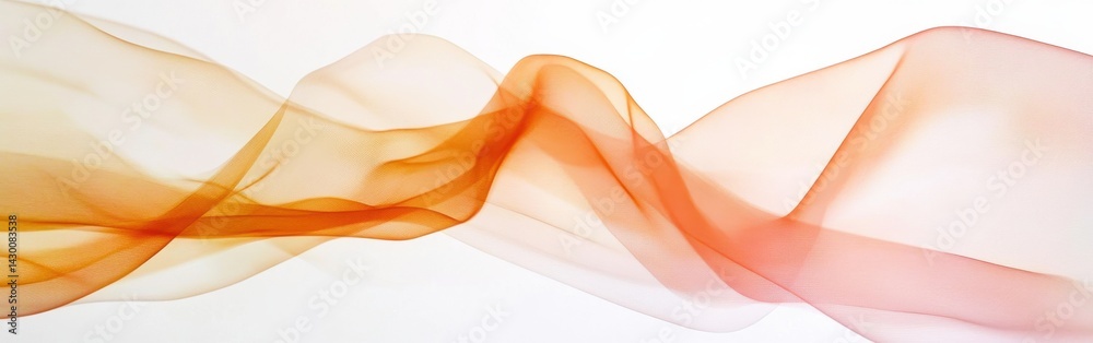 Poster Abstract flowing ribbons of muted amber and coral hues softly dissolving into a clean white canvas, creating an elegant translucent design.
