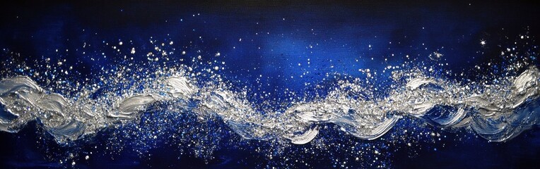 Bold sapphire blue and radiant silver sparkles create a luxurious and dynamic abstract design