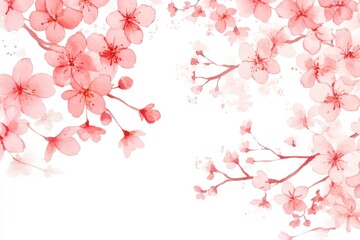 Naklejka premium Watercolor painting of blossoming branches with pink flowers on white background