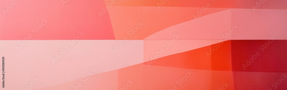 Poster Abstract single-tone composition in coral hues featuring a geometric design with intersecting planes and curved lines.