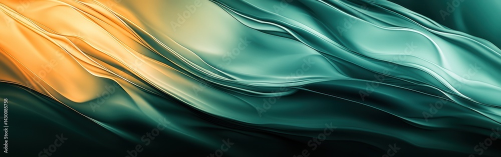 Poster Abstract flowing lines of pencil strokes in gradient teal and orange colors - a visual spectacle of form and motion for artistic backgrounds