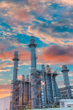 Gas turbine electrical power plant at dusk