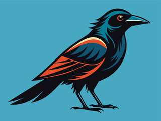 Vector illustration of a black crow silhouette, a wild bird on a branch